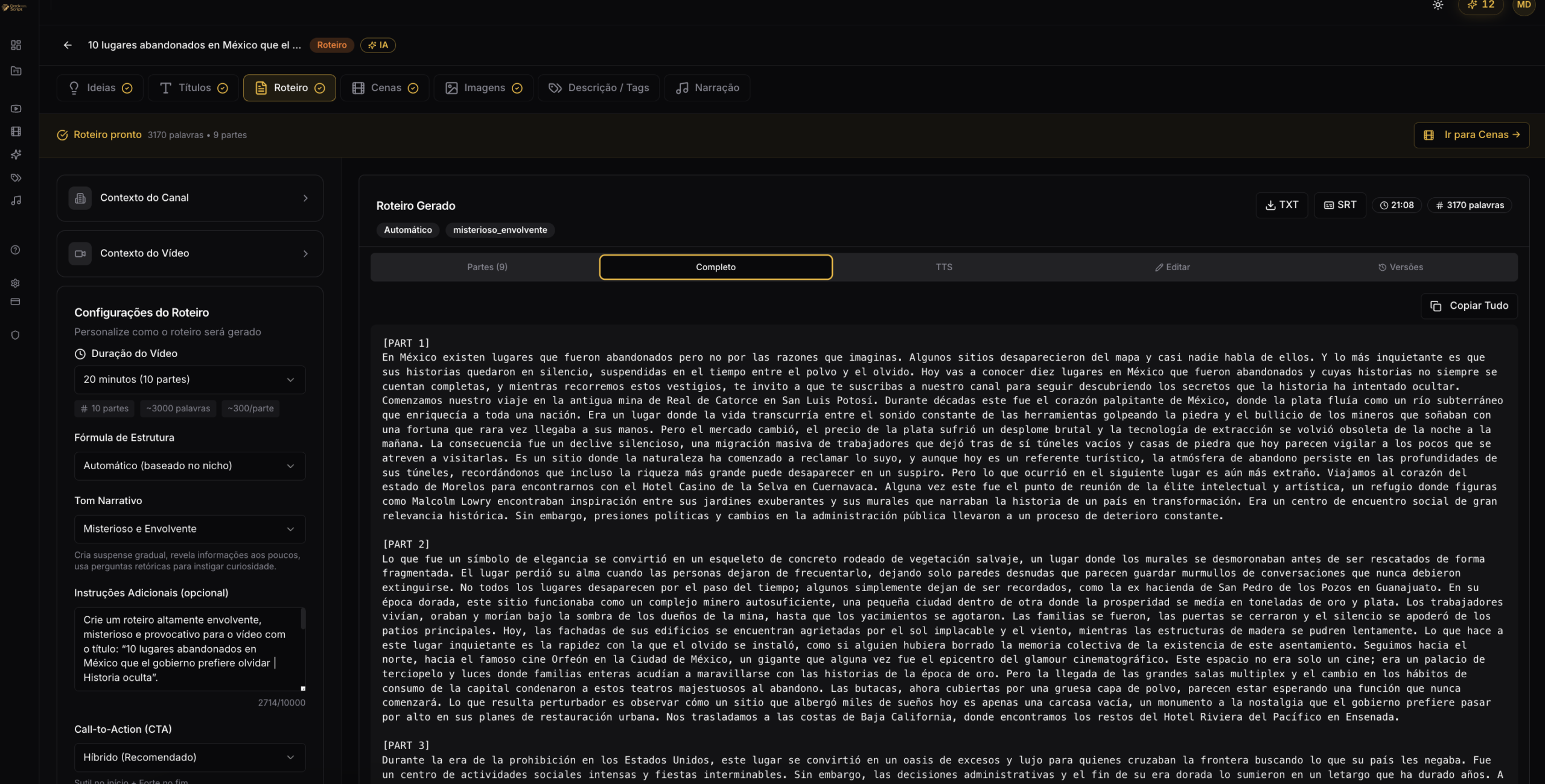 DarkScript AI - Geração de Roteiro